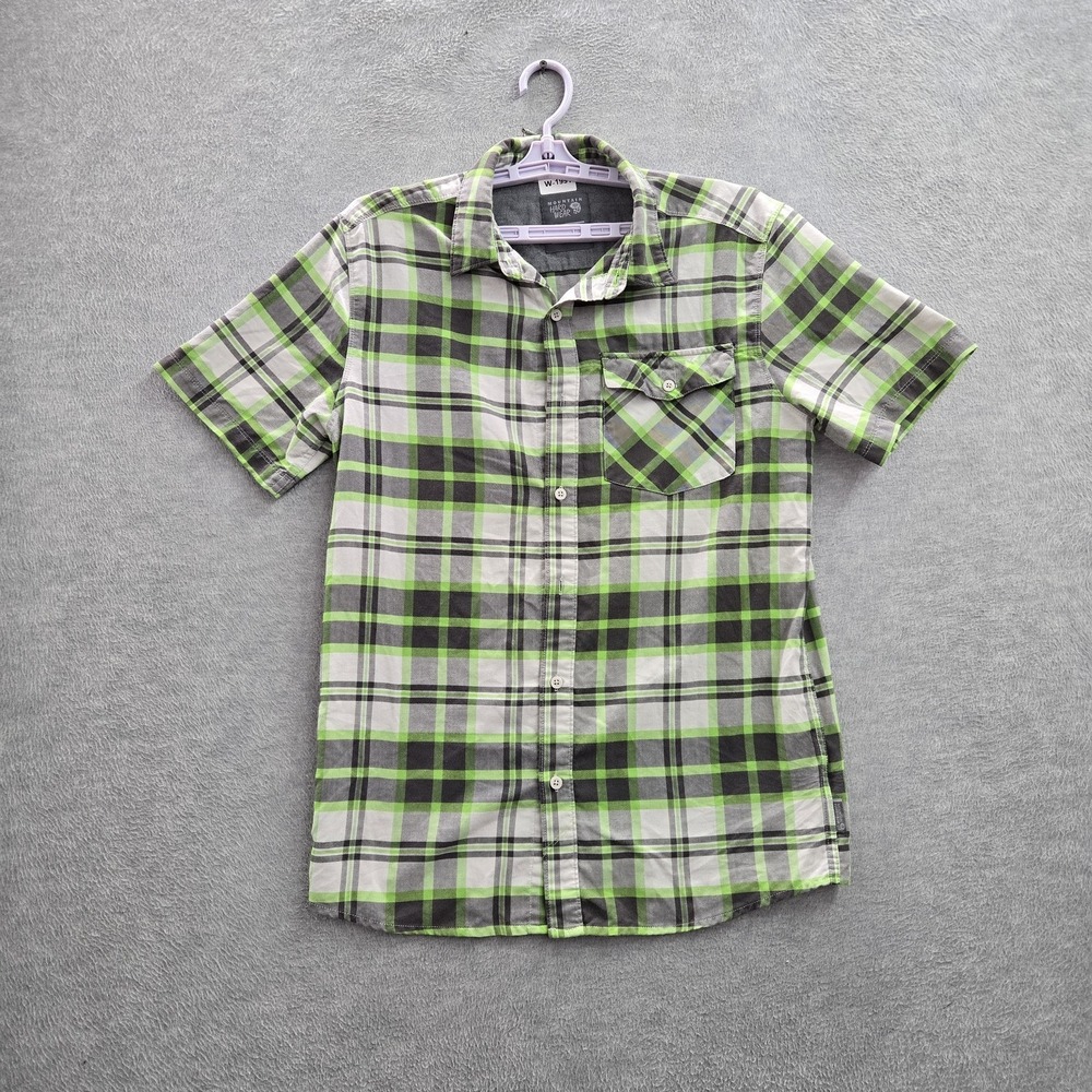 Mountain Hard Wear Men Button Up Shirt S/P Green Plaid Short Sleeve